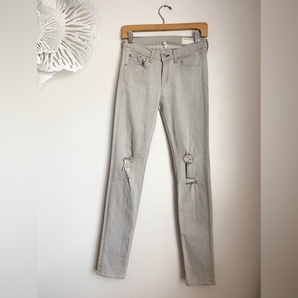 Rag & Bone Skinny Surrey Gray Distressed Skinny Mid Rise Stretch Celeb USA 27 - Picture 11 of 12